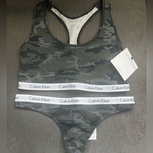 Calvin Klein Carousel Logo Racerback Bralette&Carousel Logo Thong Set Camouflage